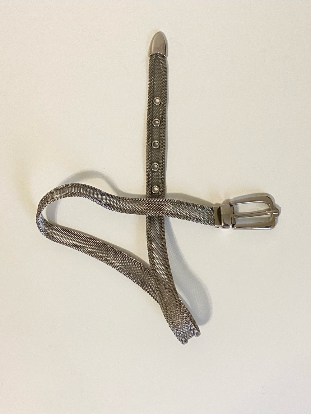 Vintage Women's Silver Metallic Mesh Belt with Polished Buckle